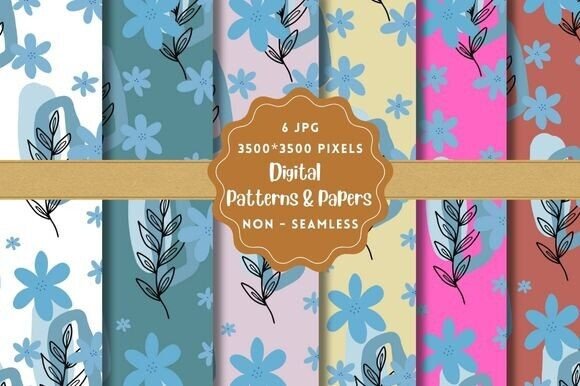 Blue Flowers Digital Papers and Patterns