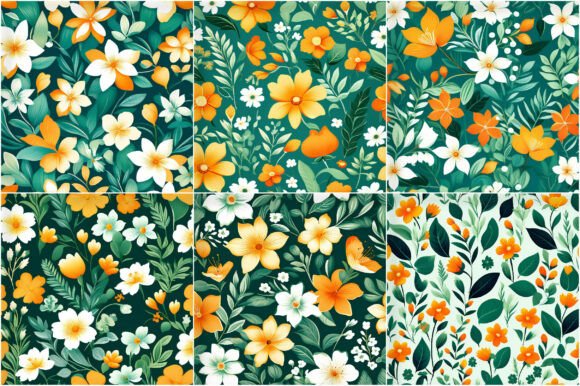 Green Orange Flowers Patterns