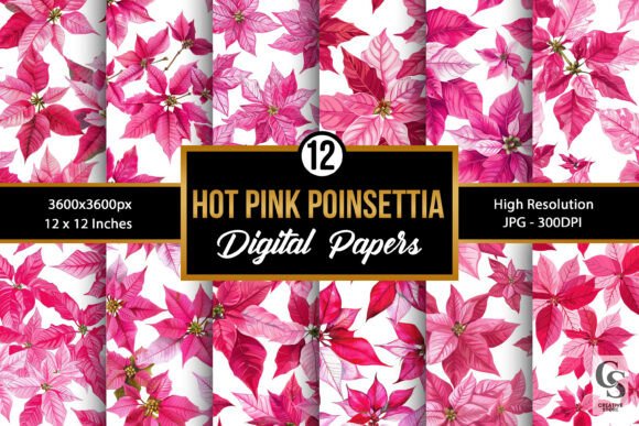 Hot Pink Poinsettia Seamless Patterns