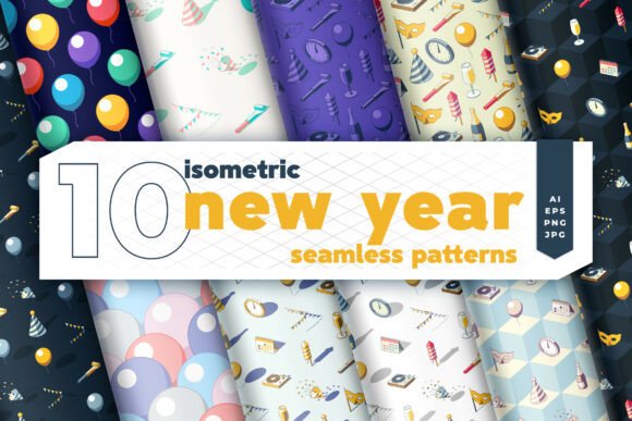 Isometric New Year Seamless Patterns