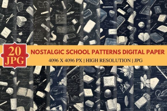 Nostalgic School Patterns Digital Paper