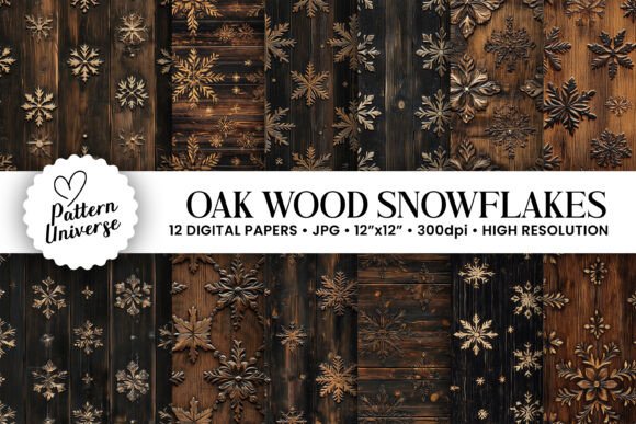 Oak Wood Snowflakes Seamless Patterns