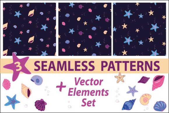 Ocean Shells Clipart Patterns Set