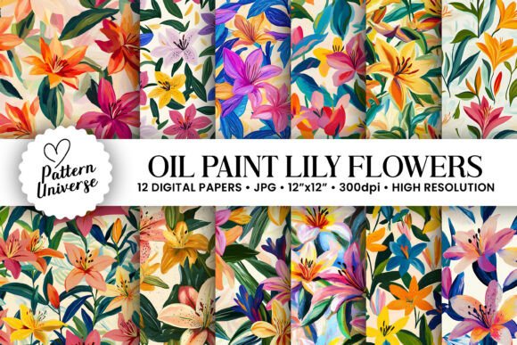 Oil Paint Lily Flowers Seamless Patterns