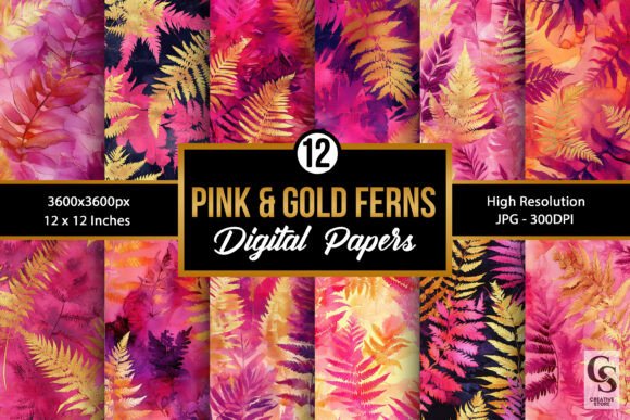 Pink Gold Alcohol Ink Fern Patterns