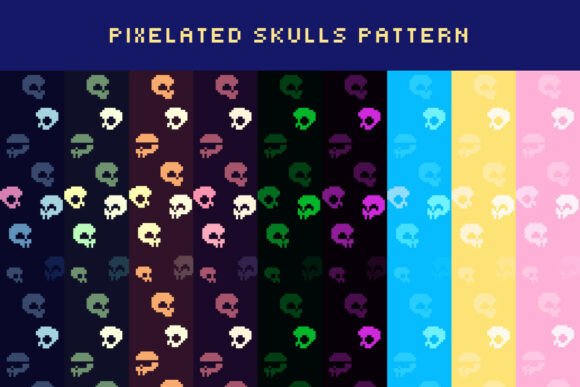 Pixel Art Patterns of Skulls: Retro Digital Design Assets