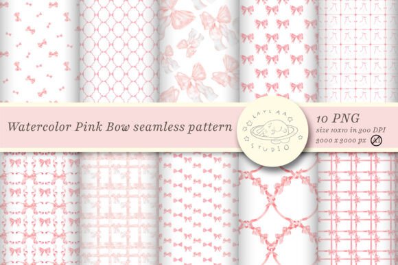 Watercolor Pink Bow Seamless Patterns