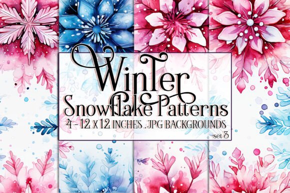 Watercolor Winter Snowflake Patterns 3