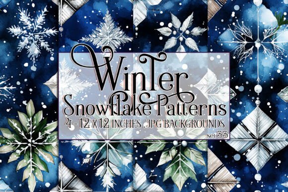 Watercolor Winter Snowflake Patterns 33